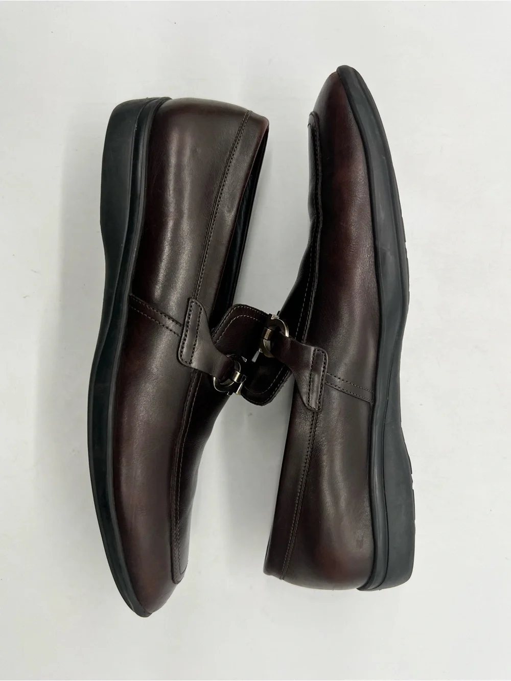 Salvatore Ferragamo Dark Brown Leather Men's Sz 9D Silver Gancini Bit Loafers